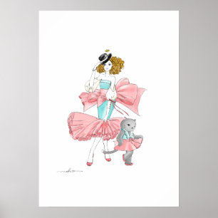 Poster moça e gato da moda