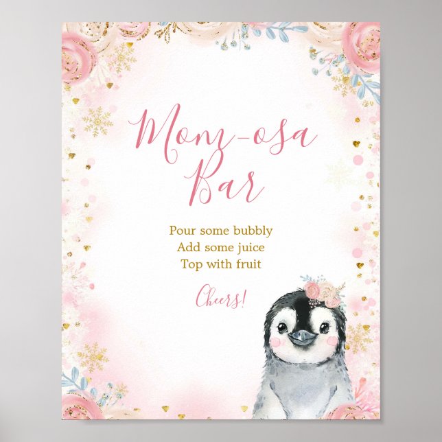 Poster Moça Pinguim Inverno Snowflake Sinal de Momosa Bar (Frente)