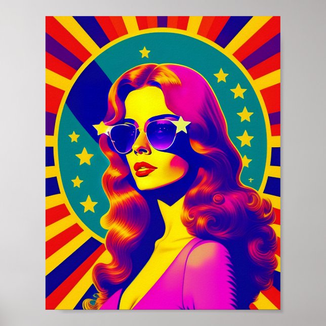 Poster Moça-Pop de-óculos-de-Sol Funky Retro (Frente)