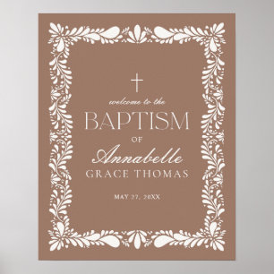 Poster Mocha Brown Talavera Azulejo Fiesta Baptism Bem-vi