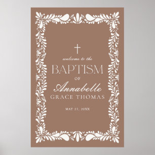Poster Mocha Brown Talavera Azulejo Fiesta Baptism Bem-vi
