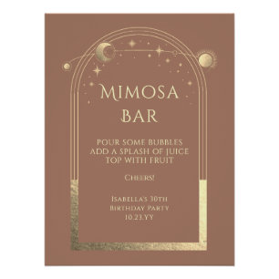 Pôster Mocha Celestial Dourado Mimosa Bar Sol Lua Estrela