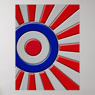 Poster Mod Roundel Asiático Sunburst no Estilo de Fibra d