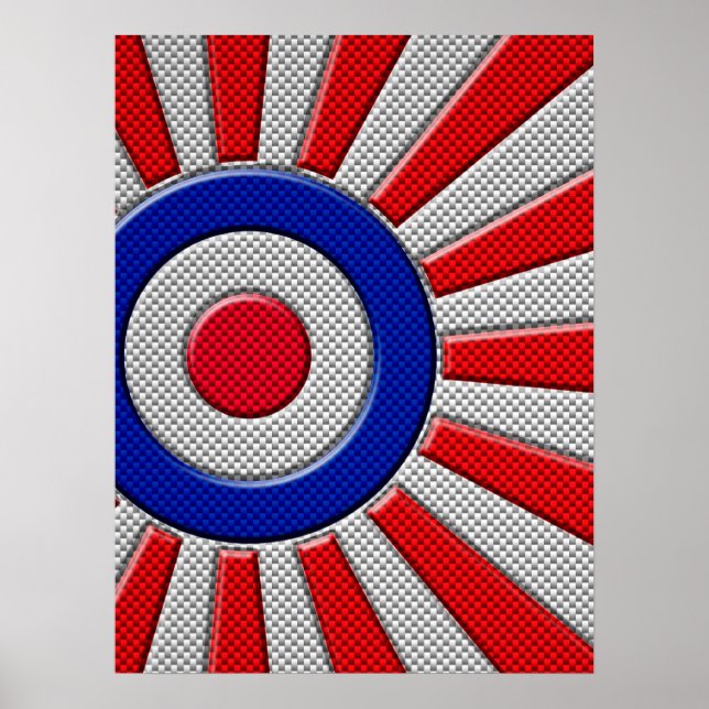 Poster Mod Roundel Asiático Sunburst no Estilo de Fibra d (Frente)