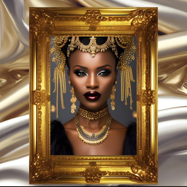 Poster Moda africana exótica dourada peça de cabeça preta (Criador carregado)