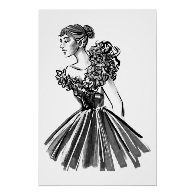 Pôster Moda Couture Desenhada à Mão (Frente)