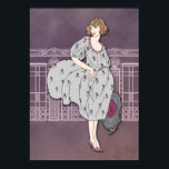 Poster Moda de Arte Deco em Cinza e Rosa<br><div class="desc">Audrey é uma bela figura adoravelmente redesenhada a partir de uma ilustração de moda Art Deco 1920. Ela segura seu chapéu na mão esquerda e veste um vestido de seda suave e cortante com a saia leve soprando suavemente na brisa. Audrey se posiciona contra um fundo texturizado em tons ricos...</div>