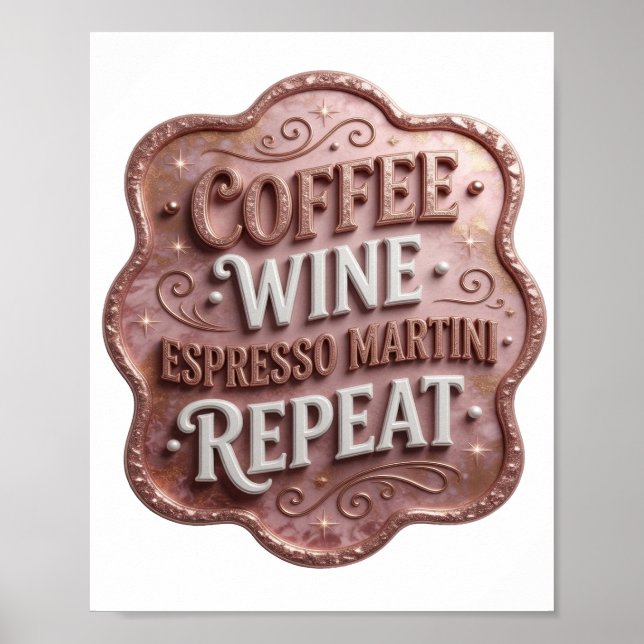 Poster Moda em Ouro CAFÉ VINHO ESPRESSO MARTINI REPITA (Frente)
