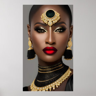 Poster Moda Exótica jóias de ouro africano preto mulher