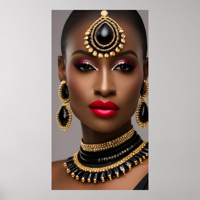 Poster Moda feminina clássica Jóias africanas de ouro pre (Frente)
