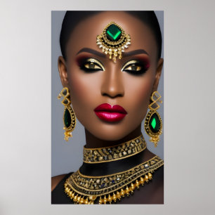 Poster Moda jóias africanas esmeralda verde dourado mulhe