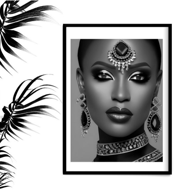 Poster Moda jóias africanas preto e branco mulher (Criador carregado)