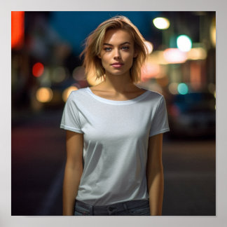 Poster Modelo bonito em uma camisa Gildan atirando numa r