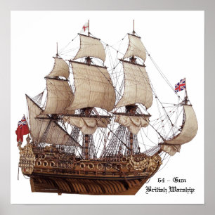 Pôster Modelo britânico do século XVII do navio de guer