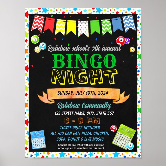 Poster Modelo da noite do Bingo (Frente)