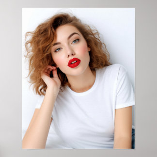 Poster Modelo de cabelo encaracolado bonito vestindo cami