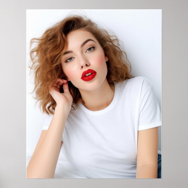 Poster Modelo de cabelo encaracolado bonito vestindo cami (Frente)