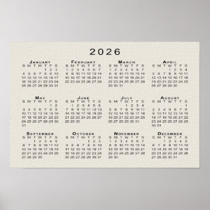 Poster Modelo de calendário de 2026 com textura de tela f