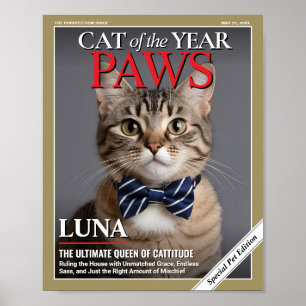 Poster Modelo de Capa de Revista de Gato Personalizado Re