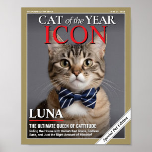 Poster Modelo de Capa de Revista de Gato Personalizado Re
