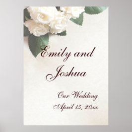 Pôster Modelo de Cartaz de Casamento Rosas Brancas Macias