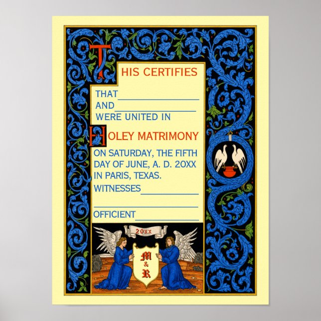 Poster Modelo de Certificado de Casamento Antigo (Frente)