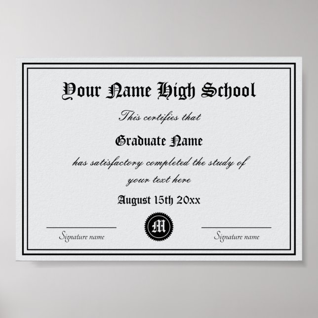 Poster Modelo de certificado oficial de diploma de ensino (Frente)