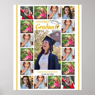Poster Modelo de Colagem de Fotos Congrats Graduado Nome