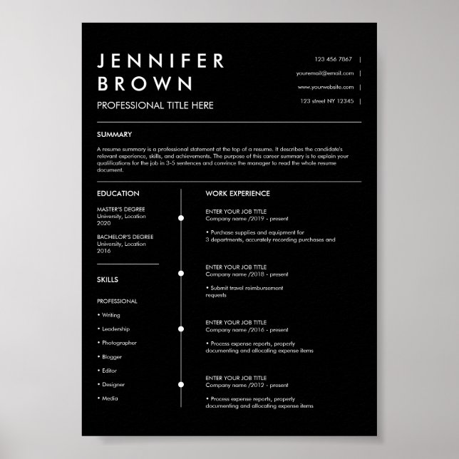 Poster modelo de currículo profissional moderno cv digita (Frente)