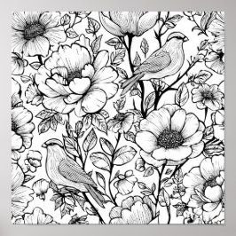 Poster Modelo de Decoupage de Linha de Pergaminho de Flor