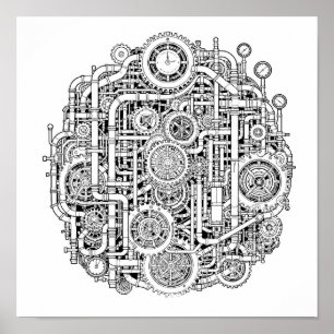 Poster Modelo de Decoupage Intrincado Estilo Steampunk Ar