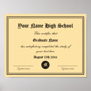 Poster Modelo de diploma de certificado de ensino médio o