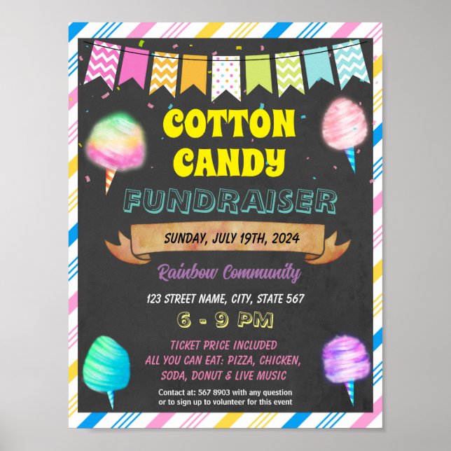 Poster Modelo de evento da escola Cotton Candy Fundraiser (Frente)