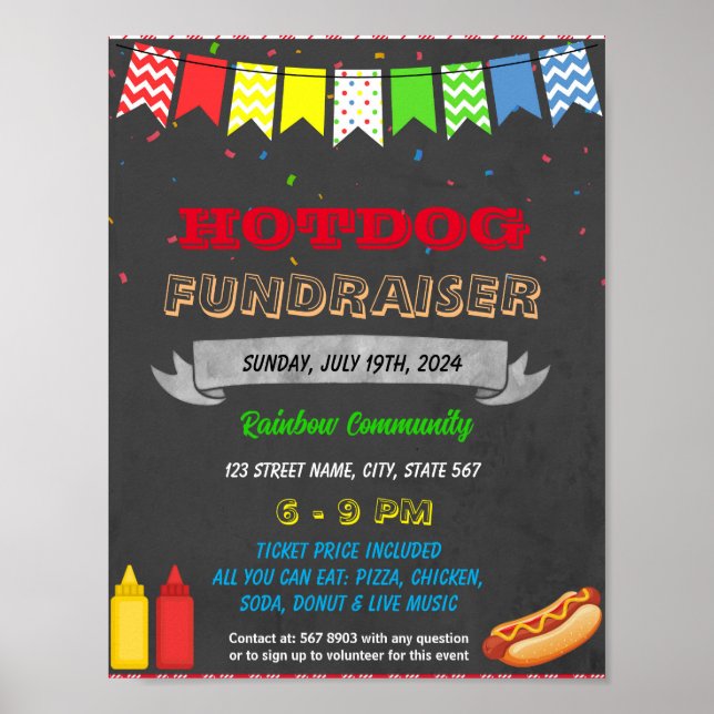 Poster Modelo de evento do Fundraiser de cachorro quente (Frente)