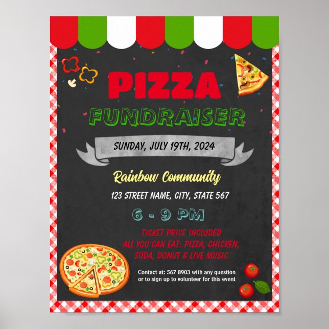 Poster Modelo de evento do Fundraiser Janto de pizza (Frente)