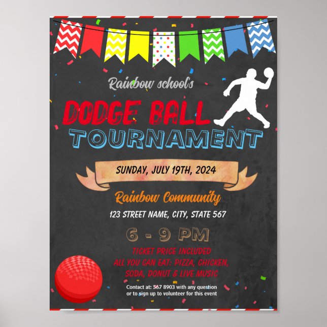 Poster Modelo de eventos da escola Dodgeball (Frente)