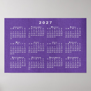Poster Modelo de Foto de Calendário de 2027 em Linho Roxo