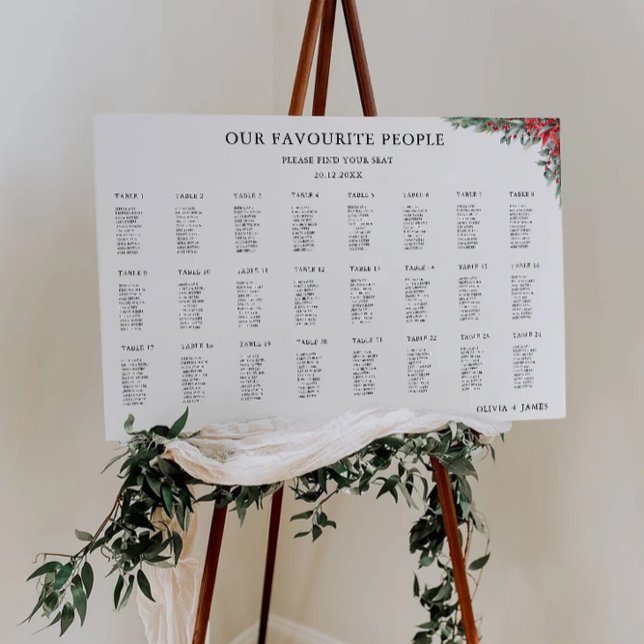 Poster Modelo de Gráfico de Casamento de Natal (Christmas Wedding Seating Chart Template)