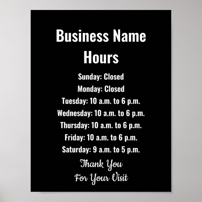 Poster Modelo de Horas de Nome Empresarial Preto e Branco (Frente)