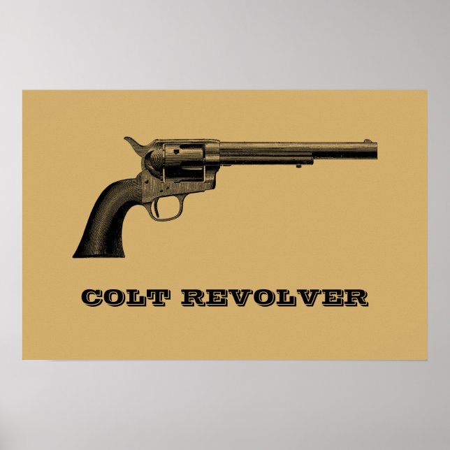 Poster Modelo de Ilustração de Revólver Colt Antigo (Frente)