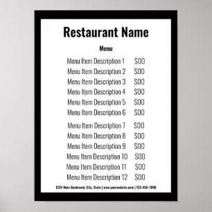 Poster Modelo de Menu de Restaurante Preto e Branco Empre