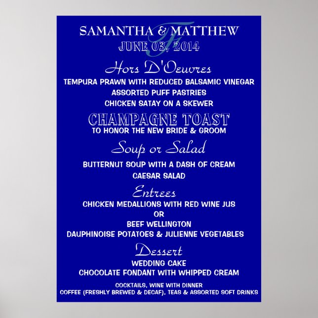 Pôster Modelo de menu PERSONALIZAR Azul-marinho grande br (Frente)