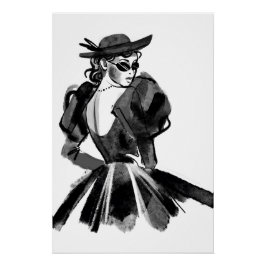 Pôster Modelo de Moda de Couro Desenhado