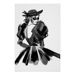 Pôster Modelo de Moda de Couro Desenhado