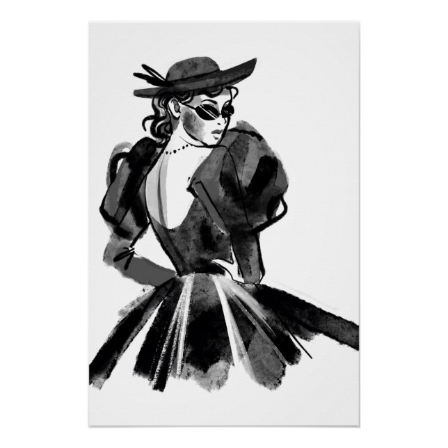 Pôster Modelo de Moda de Couro Desenhado (Frente)