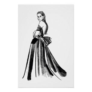 Pôster Modelo de Moda Desenhada à Mão