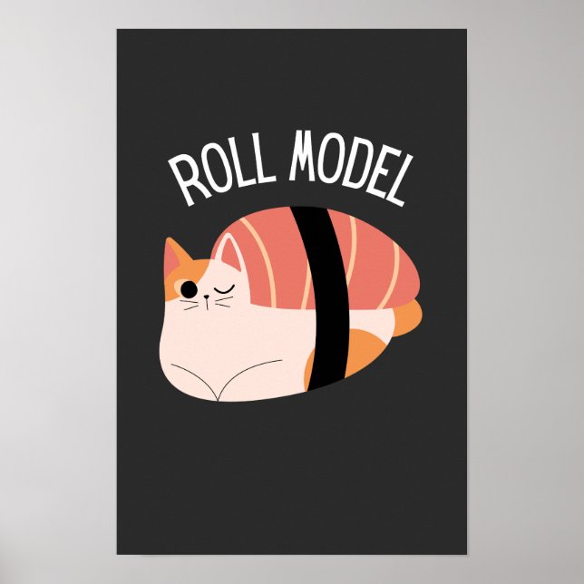 Poster Modelo de Rolo de Sushi de Gato Engraçado  (Frente)