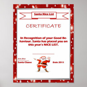 Poster Modelo do certificado da lista do papai noel bom
