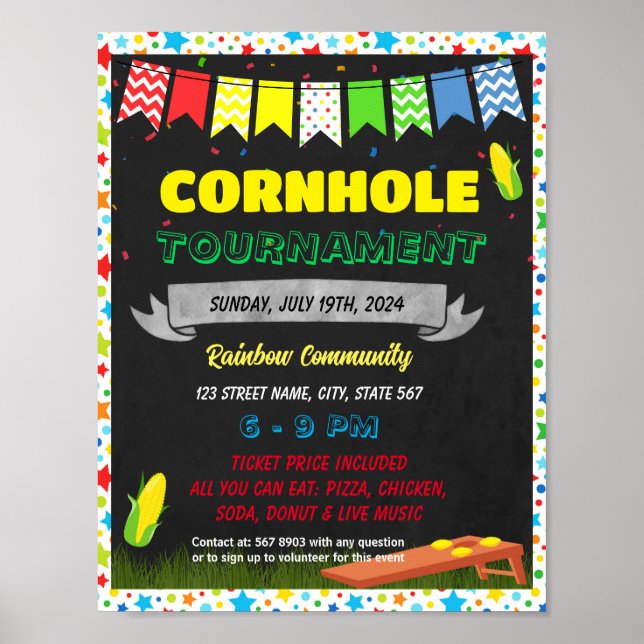 Poster Modelo do Cornhole Tournaiser Fundraiser (Frente)