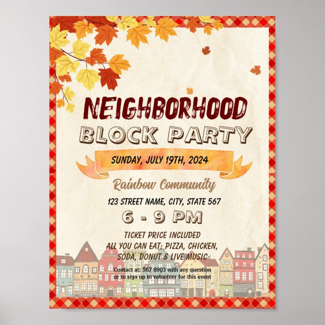 Poster Modelo do evento Fall Neighhood Block Party (Frente)